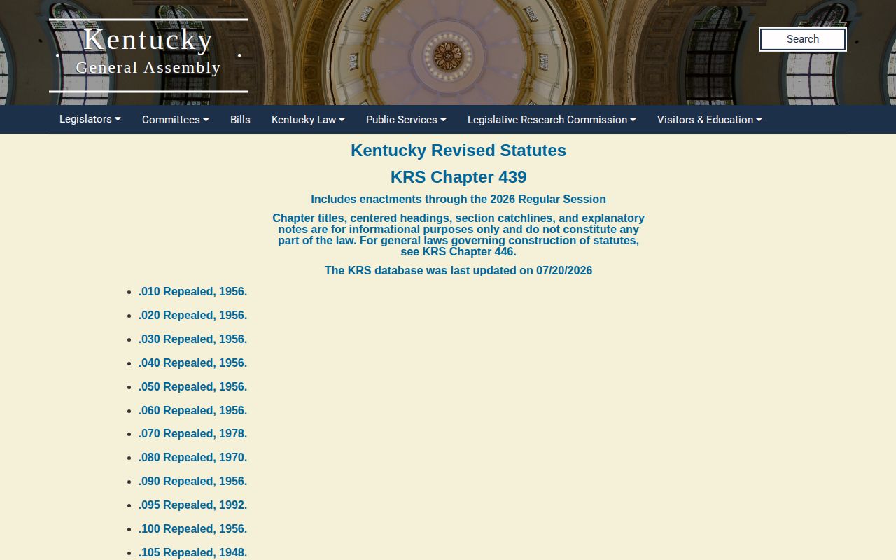 Kentucky Chapter 439 parole and reentry law for Marshall County state offender releases